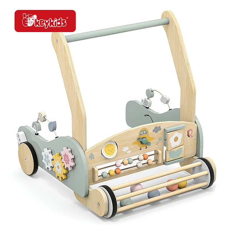 2026 New Wooden 2-in-1 Baby Walker Activity Center with Detachable Play Gym and Educational Sensory Toys W16E328